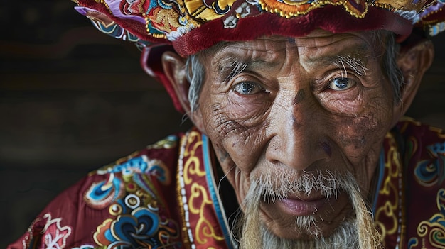 Old Man With Long Beard Wearing Colorful Hat