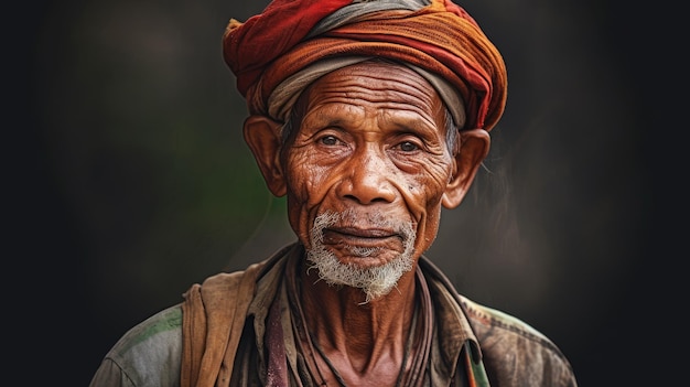 An old man with a red hat and a turban