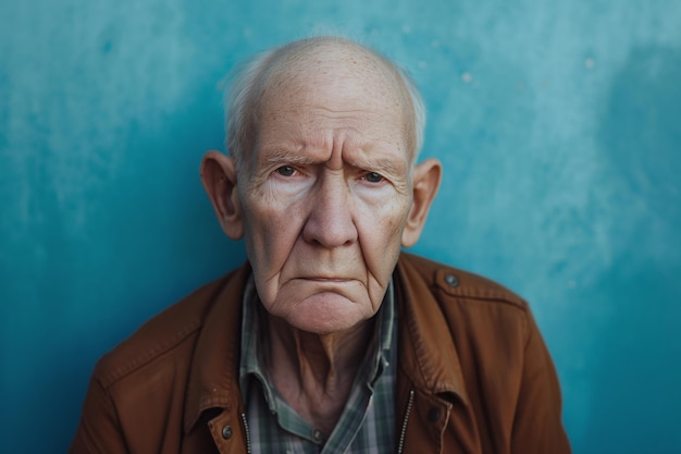 An old man with a sad and disappointed face concept of old age and sadness