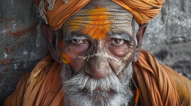 Old Man With Turban and Orange Face Paint