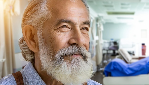 Foto un vecchio con una barba bianca e baffi un viso saggio e dignitoso contro lo sfondo sfocato