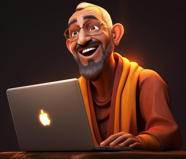 Old man work in laptop HD