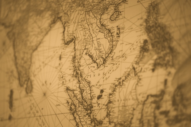 Старая карта Сиам или Таиланд винтажный цветовой тон для фона