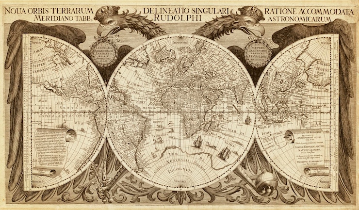 Photo old map of the world printed in 1630