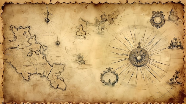 an old map of the world with a compass and compass