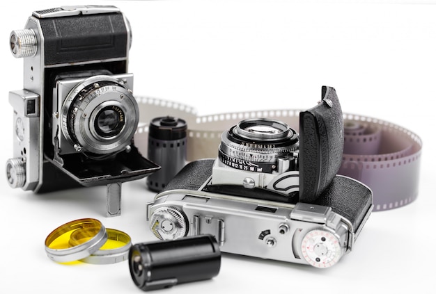 Old mechanical photo cameras