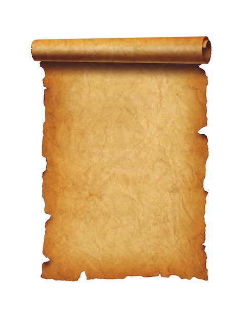 Photo old mediaeval paper sheet. parchment scroll isolated on white background