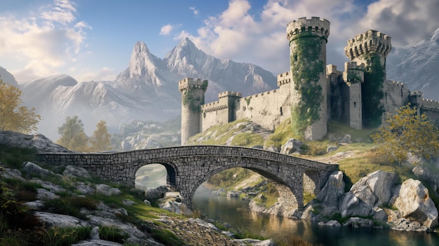 Old medieval castle bridge Landscape fortress historical palace