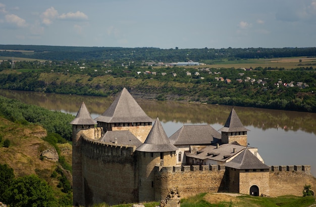 Old medieval castle in the city of khotyn in the afternoon in summer