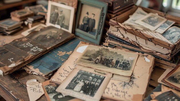 Photo old memories at wooden table