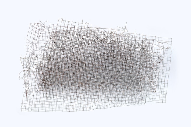 Old mesh steel texture on white background.