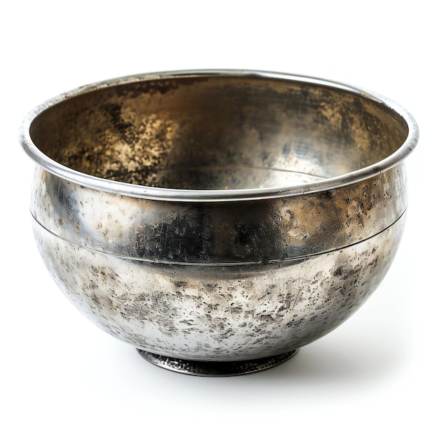 Photo old metal bowl isolated on white background