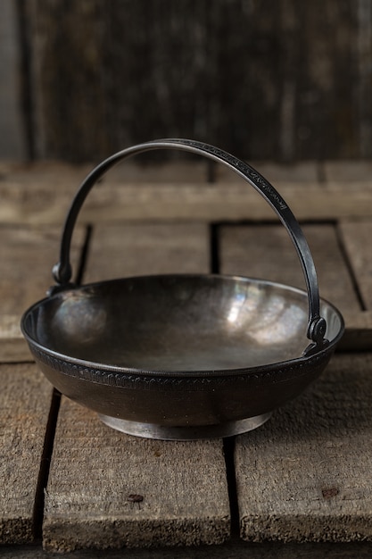 Photo old metal brass sugar bowl for sugar