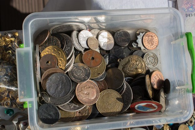 Foto collezioni di vecchie monete metalliche