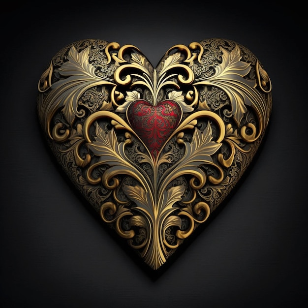 Old metal heart love logo with floral ornament decoration