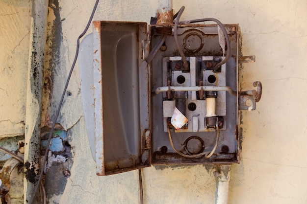 Photo old metal open fuse box