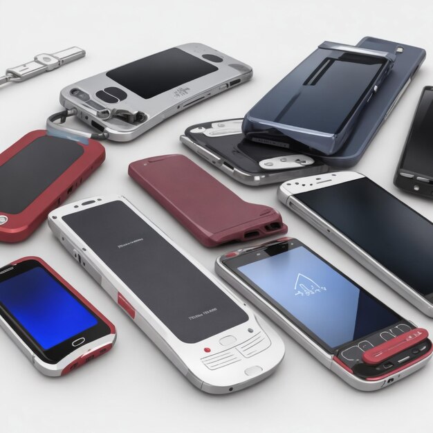 Фото Старые мобильные телефоны изолированы на белом фоне