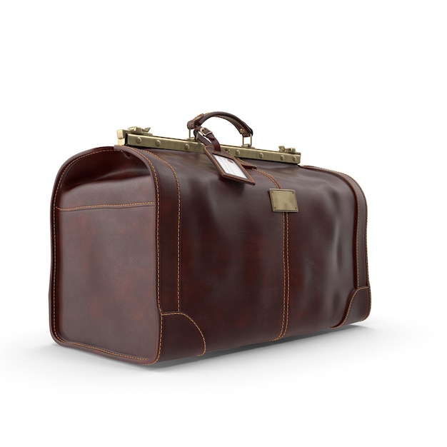 Old modern leather travel bag suitcase Retro suitcase on a white background 3D illustration