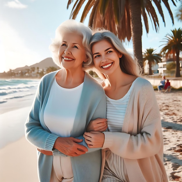 old mother and adult daughter