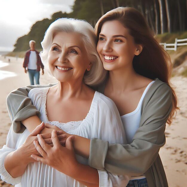 Photo old mother and adult daughter