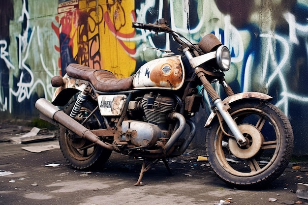 Old motorcycle which needs to be repaired in the workshop Generative AI