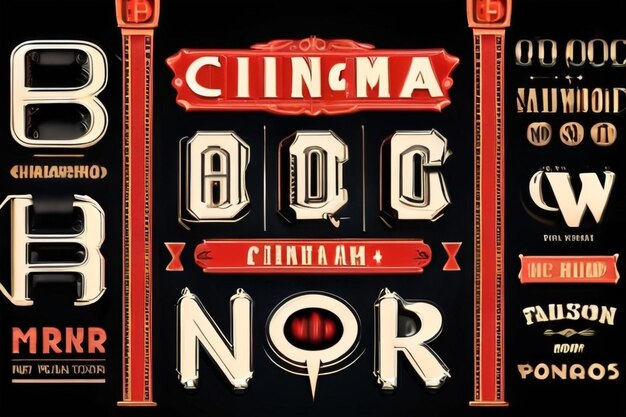 Old movie font cinema type and film poster typeface vector vintage alphabet