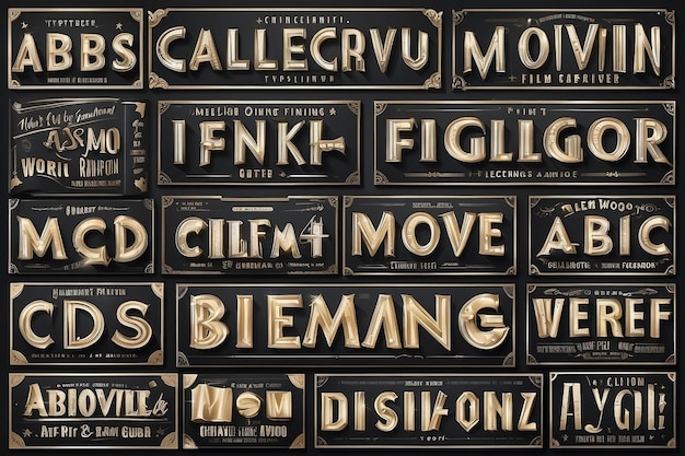 Old movie font cinema type and film poster typeface vector vintage alphabet