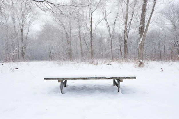 An old muddy bench in a winter forest