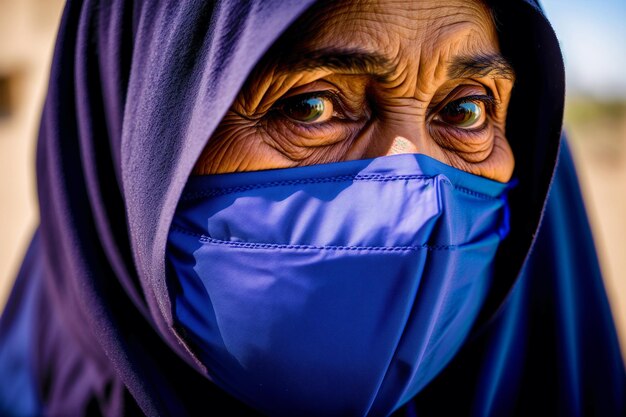 An old muslim woman wearing protective mask COVID 19 MaskWearing with Confidence Generative AI