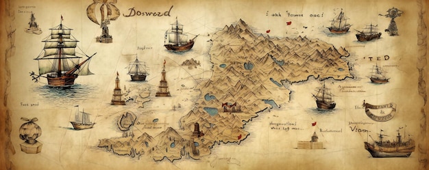 写真 古い航海旅行の宝物地図の背景