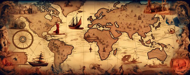 Old nautical travel treasure map background