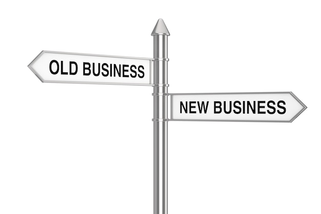 Old and New Business Direction Arrows Road Sign on a white background. 3d Rendering