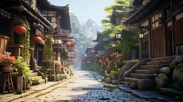 Old Ninenzaka street in Kyoto Japan Ai Generative