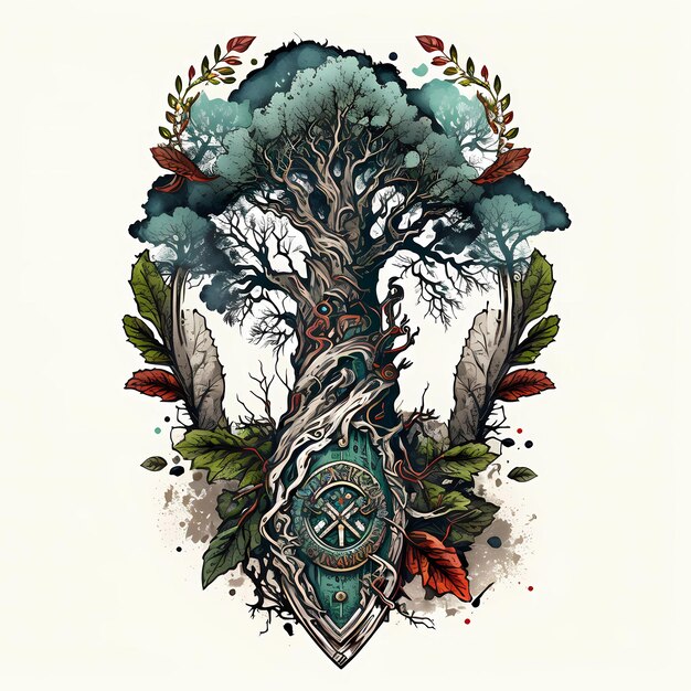 Old oak tree totem isolated design