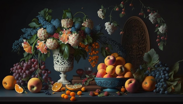 old oil painting fruits