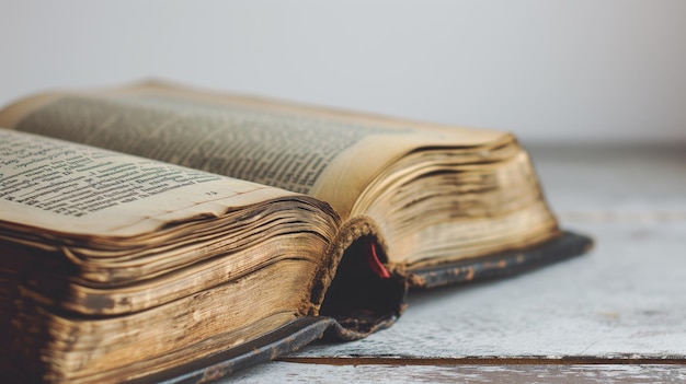 Photo an old open book on a rustic wooden table