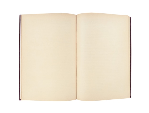 Old open book with empty pages isolated on a white background.