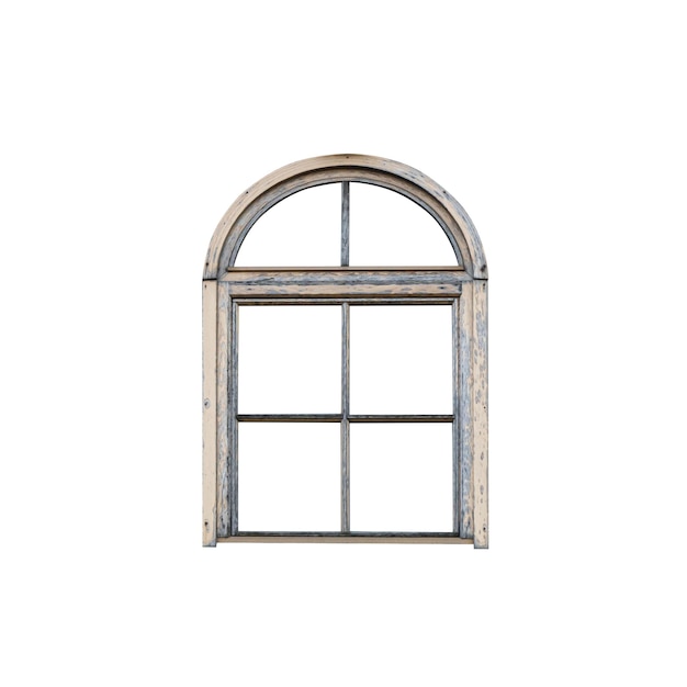 Vecchia finestra in legno all'aperto con vernice scrostata isolata