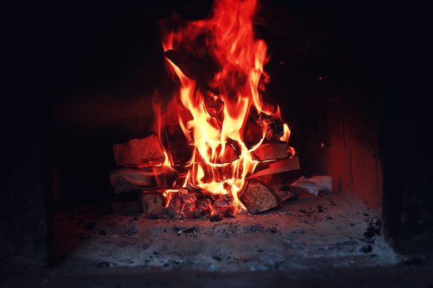 Old oven with flame fire