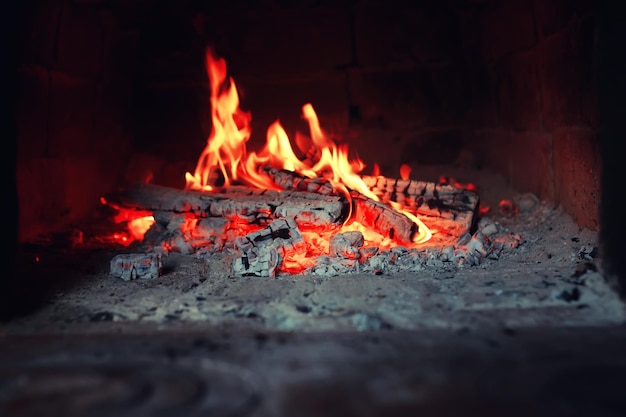 Old oven with flame fire