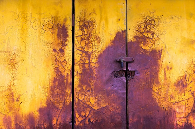 Old paint horizontal door background yellow and purple