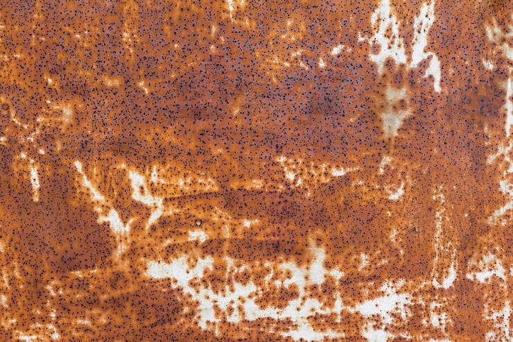 Photo the old painted metal sheet is rusted with moisture the texture and pattern of rusty iron