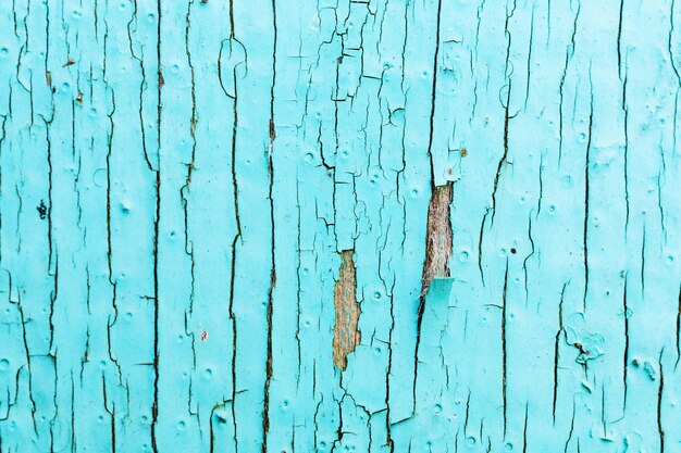 Old painted surface of the board urquoise color with large cracks