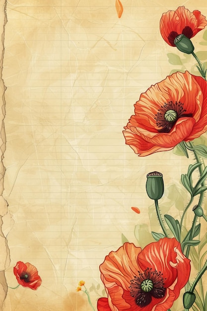 Old Paper Adorned With Red Flowers