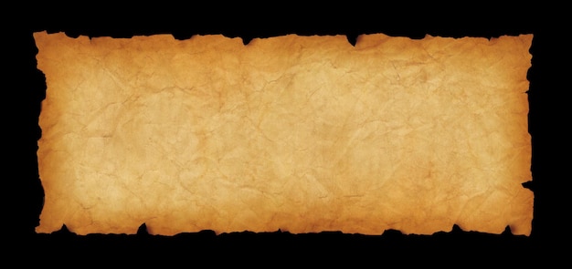 Old paper horizontal banner parchment scroll isolated on black
background