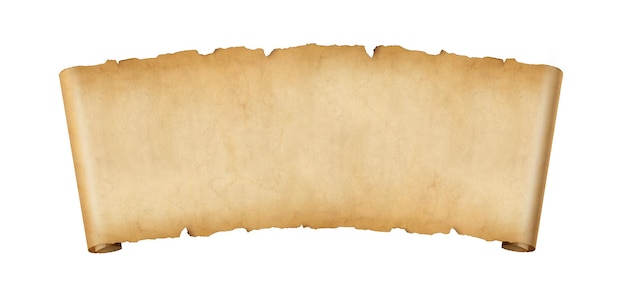 Фото Старый бумажный горизонтальный баннер. пергаментный свиток на белом фоне