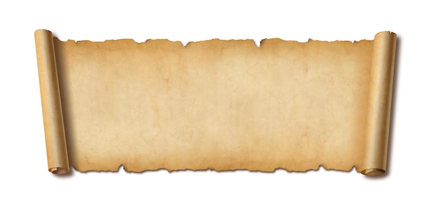 Photo old paper horizontal banner parchment scroll isolated on white background with shadow