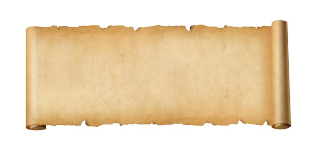 Old paper horizontal banner. Parchment scroll isolated on white background