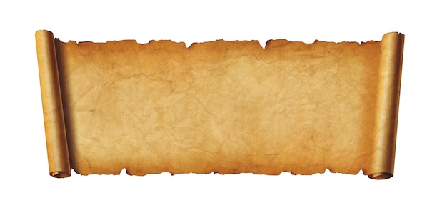 Old paper horizontal banner Parchment scroll isolated on white background