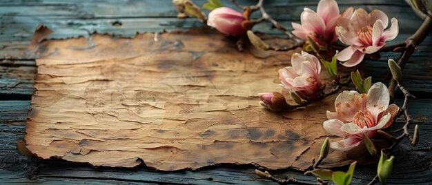 사진 은 종이 마그놀리아 꽃과 은 나무판에 봉인 <unk>